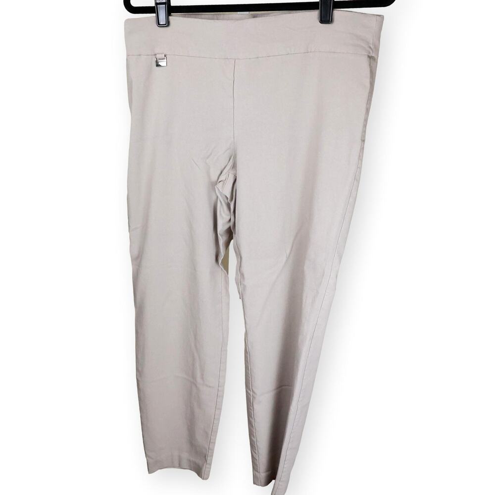 Alfani Beige Women Elastic Waist Flat Front Dress Pants 14 S